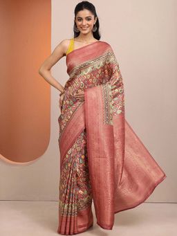 Libas - Rust Woven Silk Blend Saree with Unstitched Blouse