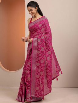 Libas - Pink Woven Design Silk Blend Saree with Unstitched Blouse