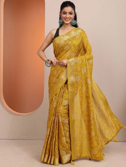 Libas - Mustard Woven Design Silk Blend Saree with Unstitched Blouse