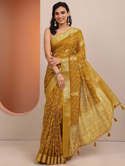 Libas - Mustard Woven Silk Blend Saree with Unstitched Blouse