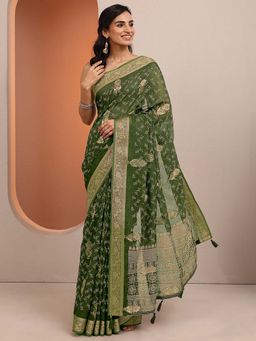 Libas - Green Woven Silk Blend Saree with Unstitched Blouse