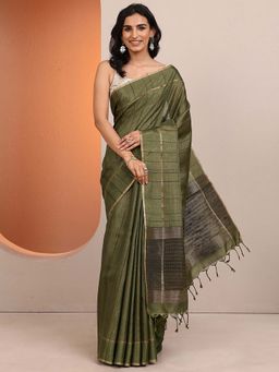 Libas - Green Woven Silk Blend Saree with Unstitched Blouse