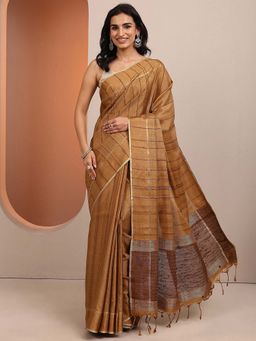 Libas - Brown Woven Silk Blend Saree with Unstitched Blouse