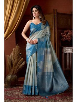 Mysilklove - Cornflower Blue Banarasi Soft Silk Saree with Unstitched Blouse