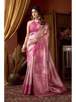 Mysilklove - Miller Pink Banarasi Soft Silk Saree with Unstitched Blouse