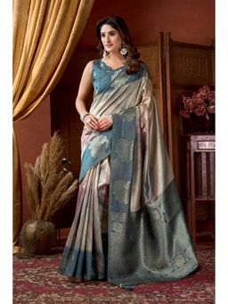 Mysilklove - Byzantine Blue Banarasi Soft Silk Saree with Unstitched Blouse