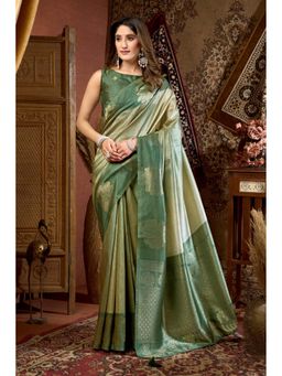 Mysilklove - Green Spring Banarasi Soft Silk Saree with Unstitched Blouse