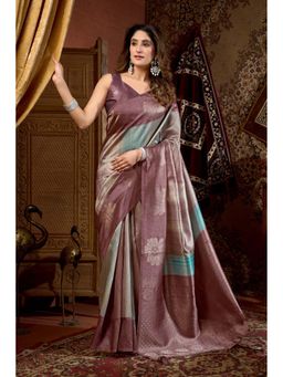 Mysilklove - Taupe Purple Banarasi Soft Silk Saree with Unstitched Blouse