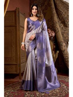 Mysilklove - Blue France Banarasi Soft Silk Saree with Unstitched Blouse