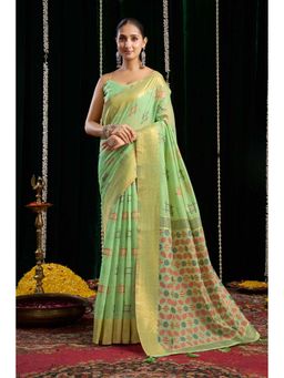 Mysilklove - Pantone Green Woven Cotton Saree with Unstitched Blouse
