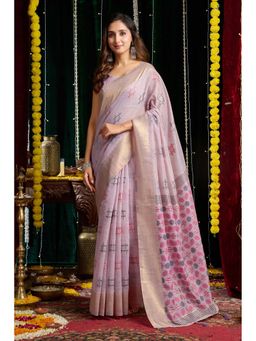 Mysilklove - Liseran Purple Woven Cotton Saree with Unstitched Blouse