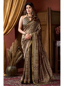 Mysilklove - Forest Multi-Color Ajrakh Printed Saree with Unstitched Blouse