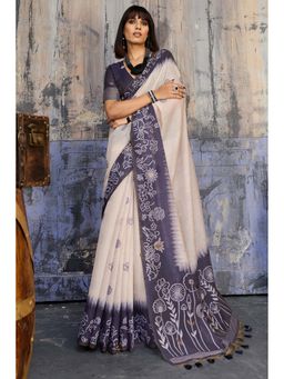 Mysilklove - Sapphire Sky Blue Printed Munga Cotton Saree with Unstitched Blouse