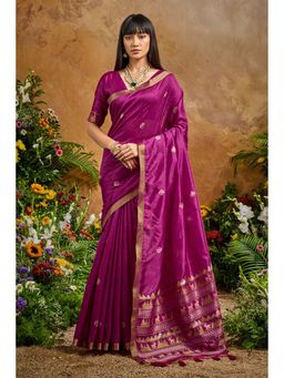 Mysilklove - Sangria Purple Tussar Handloom Silk Saree with Unstitched Blouse