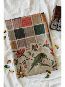 Ekana Label - Gul Checks Multi-Color Chanderi Cotton Printed Saree with Unstitched Blouse