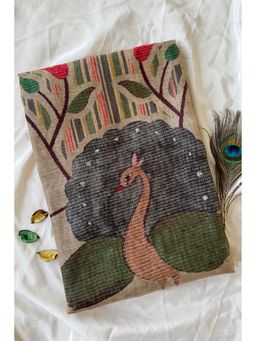 Ekana Label - Mor Mania Multi-Color Chanderi Cotton Printed Saree with Unstitched Blouse