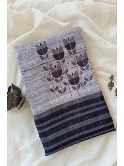 Ekana Label - Quiet Florals Beige Chanderi Cotton Printed Saree with Unstitched Blouse