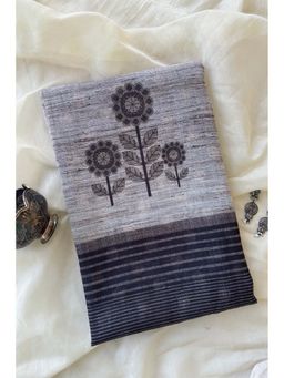 Ekana Label - Phool Pop Beige Chanderi Cotton Printed Saree with Unstitched Blouse