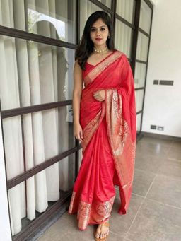 AMRUTKALA SAREES - Red Designer Banarasi Silk Kanjivaram Saree with Unstitched Blouse