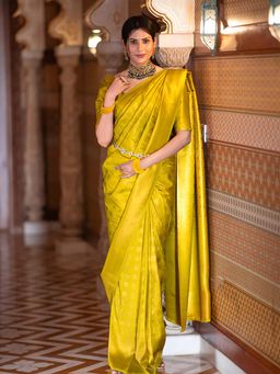 AMRUTKALA SAREES - Green Designer Banarasi Silk Kanjivaram Saree with Unstitched Blouse