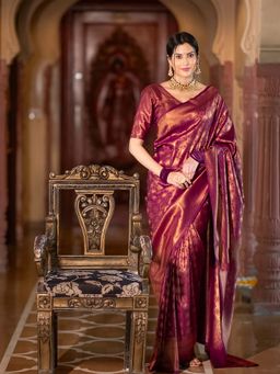 AMRUTKALA SAREES - Wine Designer Banarasi Silk Kanjivaram Saree with Unstitched Blouse