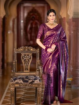 AMRUTKALA SAREES - Purple Designer Banarasi Silk Kanjivaram Saree with Unstitched Blouse