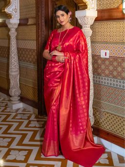 AMRUTKALA SAREES - Red Designer Banarasi Silk Kanjivaram Saree with Unstitched Blouse