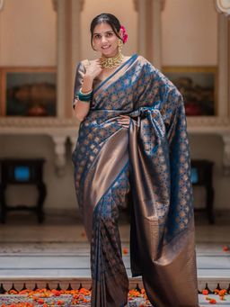 AMRUTKALA SAREES - Teal Designer Banarasi Silk Kanjivaram Saree with Unstitched Blouse