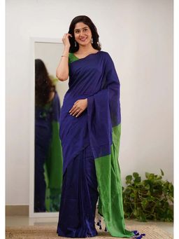 AMRUTKALA SAREES - Blue Designer Cotton Silk Saree with Unstitched Blouse
