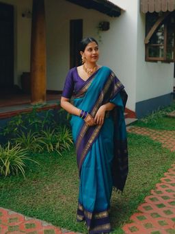 AMRUTKALA SAREES - Teal Designer Banarasi Silk Kanjivaram Saree with Unstitched Blouse