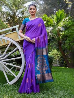 AMRUTKALA SAREES - Blue Designer Banarasi Silk Kanjivaram Saree with Unstitched Blouse