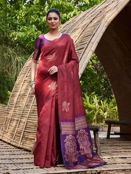 AMRUTKALA SAREES - Maroon Designer Banarasi Silk Kanjivaram Saree with Unstitched Blouse