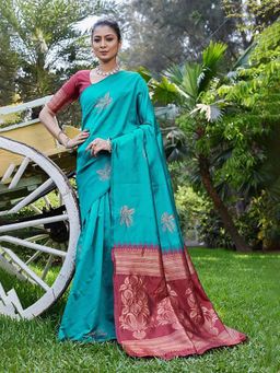 AMRUTKALA SAREES - Teal Designer Banarasi Silk Kanjivaram Saree with Unstitched Blouse