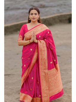 AMRUTKALA SAREES - Pink Designer Banarasi Silk Kanjivaram Saree with Unstitched Blouse
