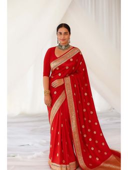 AMRUTKALA SAREES - Red Designer Banarasi Silk Kanjivaram Saree with Unstitched Blouse