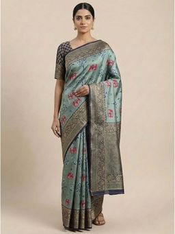 AMRUTKALA SAREES - Blue Designer Banarasi Silk Kanjivaram Saree with Unstitched Blouse