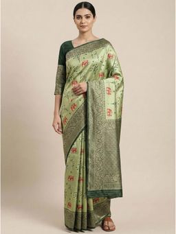 AMRUTKALA SAREES - Green Designer Banarasi Silk Kanjivaram Saree with Unstitched Blouse