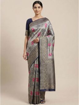 AMRUTKALA SAREES - Grey Designer Banarasi Silk Kanjivaram Saree with Unstitched Blouse
