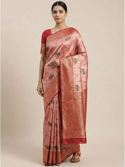 AMRUTKALA SAREES - Peach Designer Banarasi Silk Kanjivaram Saree with Unstitched Blouse