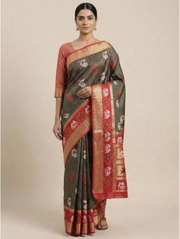 AMRUTKALA SAREES - Red Designer Banarasi Silk Kanjivaram Saree with Unstitched Blouse