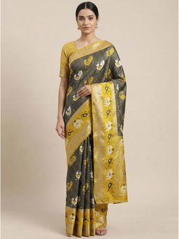 AMRUTKALA SAREES - Yellow Designer Banarasi Silk Kanjivaram Saree with Unstitched Blouse