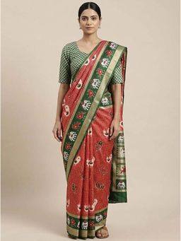 AMRUTKALA SAREES - Red Designer Banarasi Silk Kanjivaram Saree with Unstitched Blouse