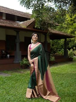 AMRUTKALA SAREES - Green Designer Banarasi Silk Kanjivaram Saree with Unstitched Blouse