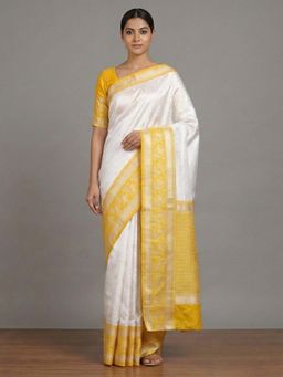 AMRUTKALA SAREES - White Designer Banarasi Silk Kanjivaram Saree with Unstitched Blouse