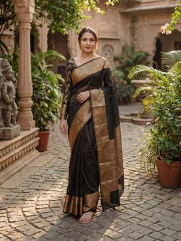 AMRUTKALA SAREES - Black Designer Banarasi Silk Kanjivaram Saree with Unstitched Blouse