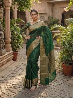 AMRUTKALA SAREES - Green Designer Banarasi Silk Kanjivaram Saree with Unstitched Blouse