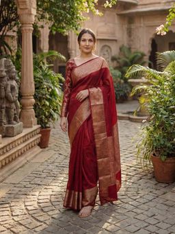 AMRUTKALA SAREES - Red Designer Banarasi Silk Kanjivaram Saree with Unstitched Blouse