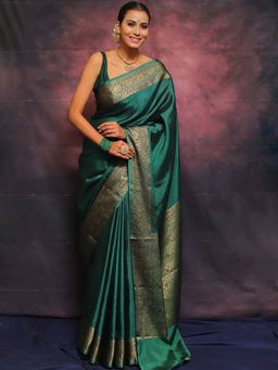 AMRUTKALA SAREES - Green Designer Banarasi Silk Kanjivaram Saree with Unstitched Blouse