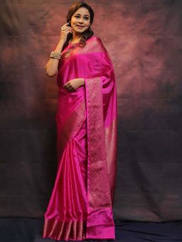 AMRUTKALA SAREES - Pink Designer Banarasi Silk Kanjivaram Saree with Unstitched Blouse