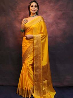 AMRUTKALA SAREES - Yellow Designer Banarasi Silk Kanjivaram Saree with Unstitched Blouse